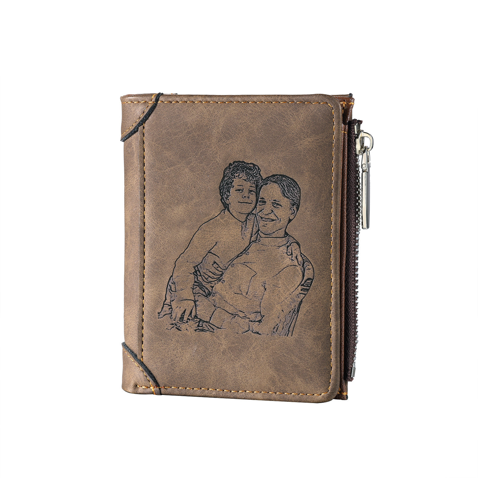 2 Names-Personalised Doll Customized Leather Men's Wallet Customized Name Folding Wallet With Gift Box for Dad