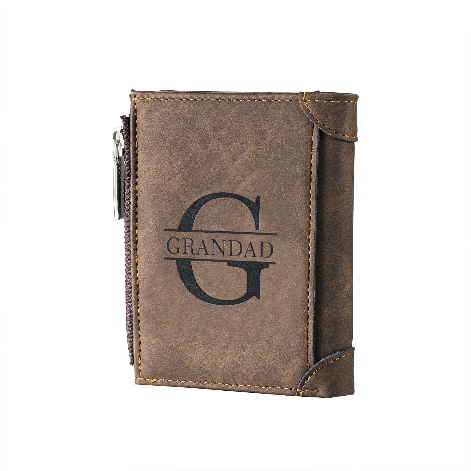 2 Names-Personalised Doll Customized Leather Men's Wallet Customized Name Folding Wallet With Gift Box for Dad