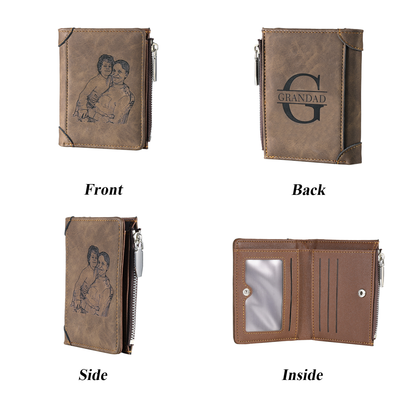 2 Names-Personalised Doll Customized Leather Men's Wallet Customized Name Folding Wallet With Gift Box for Dad