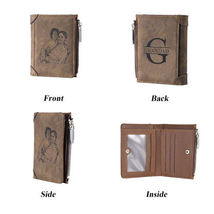 2 Names-Personalised Doll Customized Leather Men's Wallet Customized Name Folding Wallet With Gift Box for Dad