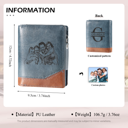 Personalised Engraved Photo Wallet with Initial & 1 Name - Father's Day Gift for Dad | Jessemade
