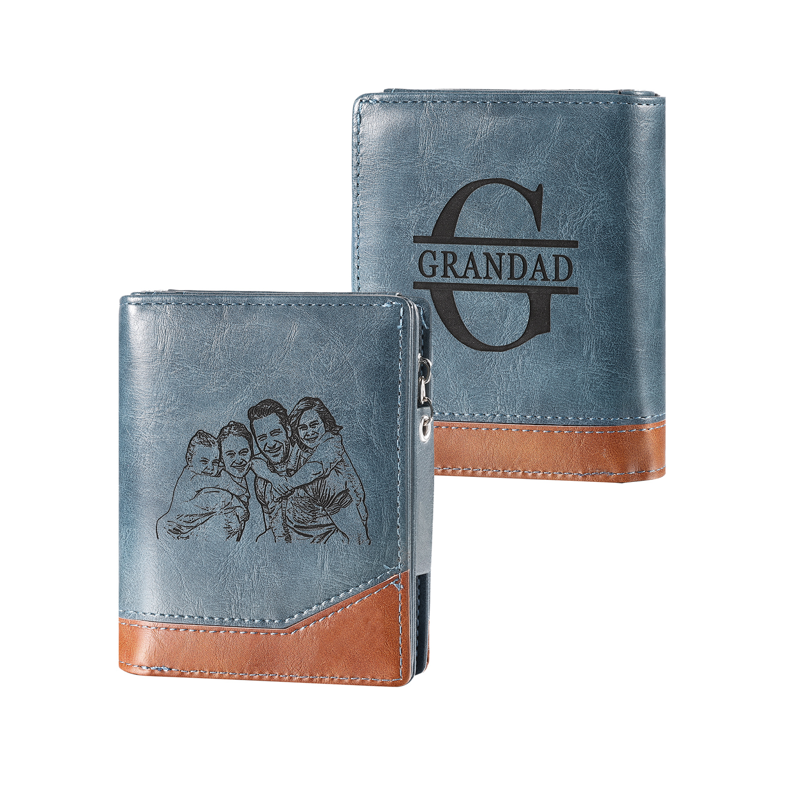 Personalised Engraved Photo Wallet with Initial & 1 Name - Father's Day Gift for Dad | Jessemade
