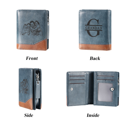 Personalised Engraved Photo Wallet with Initial & 1 Name - Father's Day Gift for Dad | Jessemade