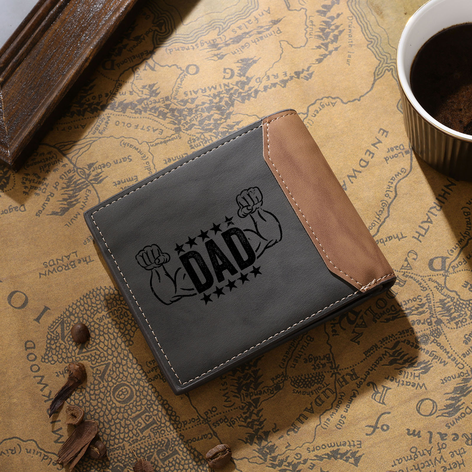 Personalized Photo Wallet for Dad – Custom Engraved Muscle Leather Wallet – Father's Day | Jessemade