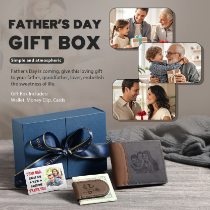 Personalised Wallet Gift Box Set for Dad – Custom Engraved Wallet, Money Clip and Photo Card in Luxury Presentation Box | Jessemade