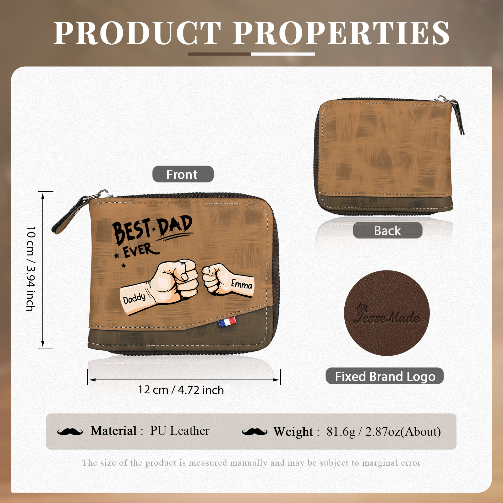 2 Names & 1 Text Custom Wallet for Men – Personalized Best Dad Gift, Perfect for Father's Day | Jessemade