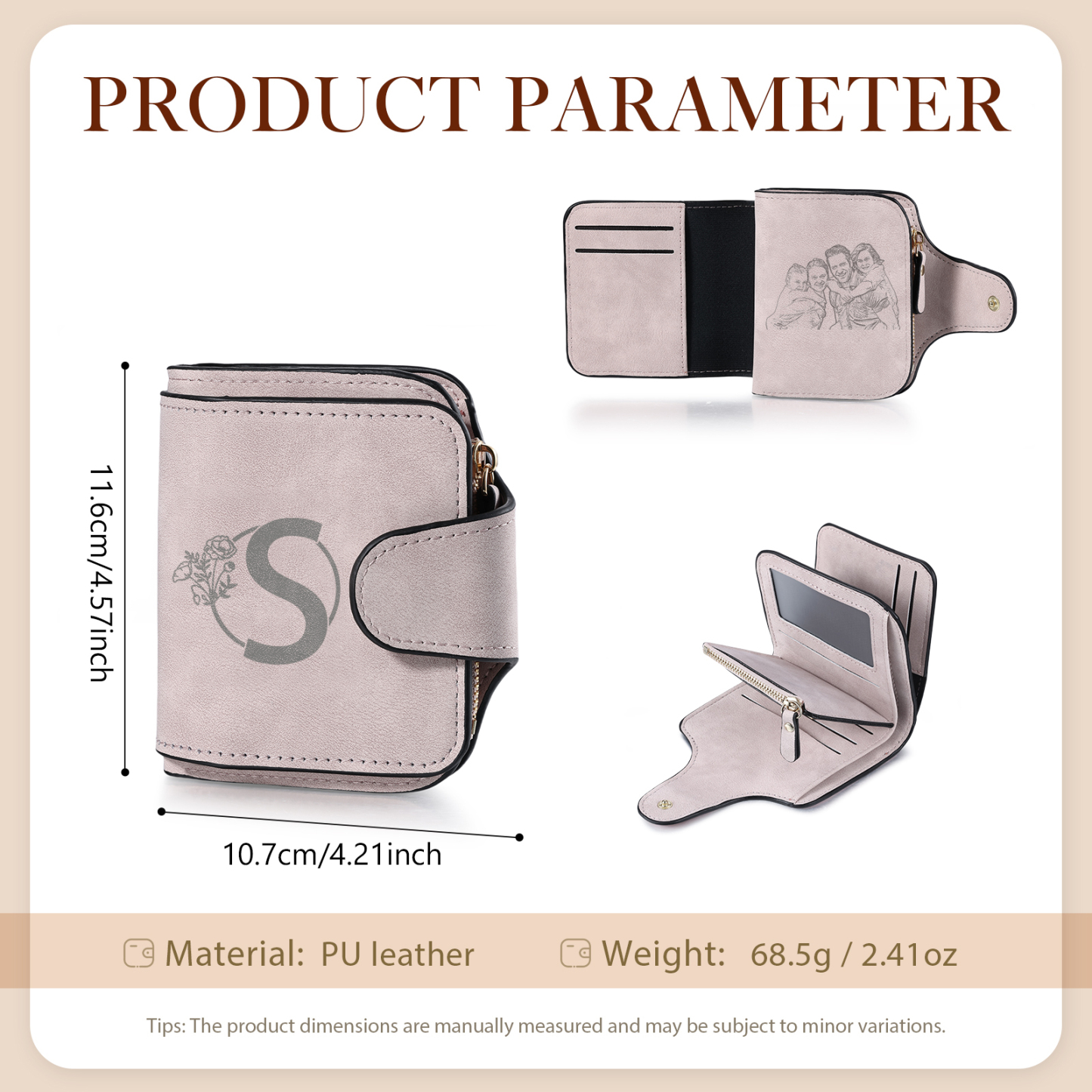 Personalised Photo & Initial & Birthflower PU Leather Wallet for Women | Jessemade