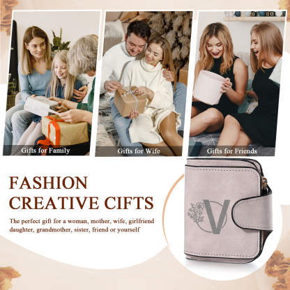 Personalised Photo & Initial & Birthflower PU Leather Wallet for Women | Jessemade
