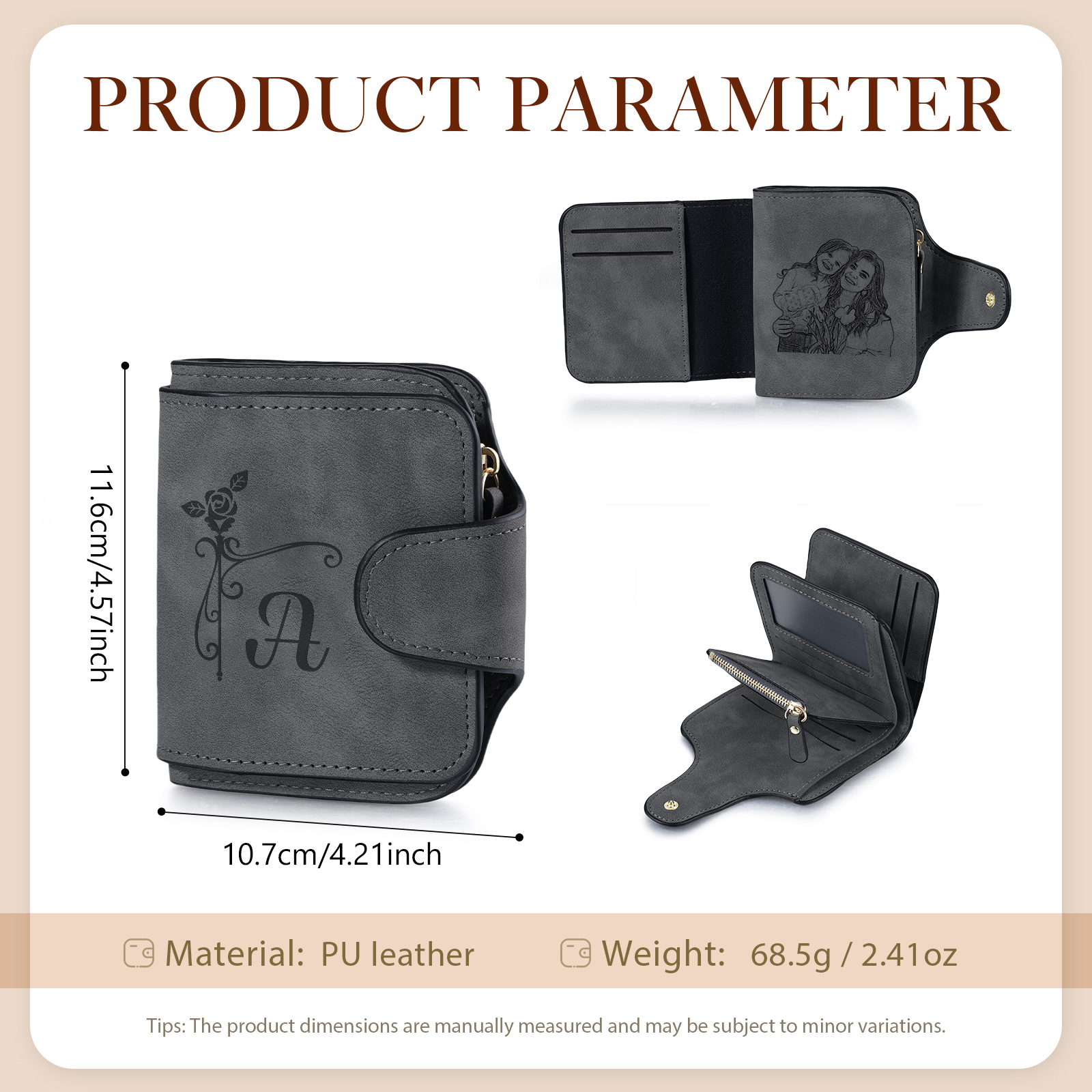 Personalised Photo & Initial & Name PU Leather Wallet for Women | Jessemade