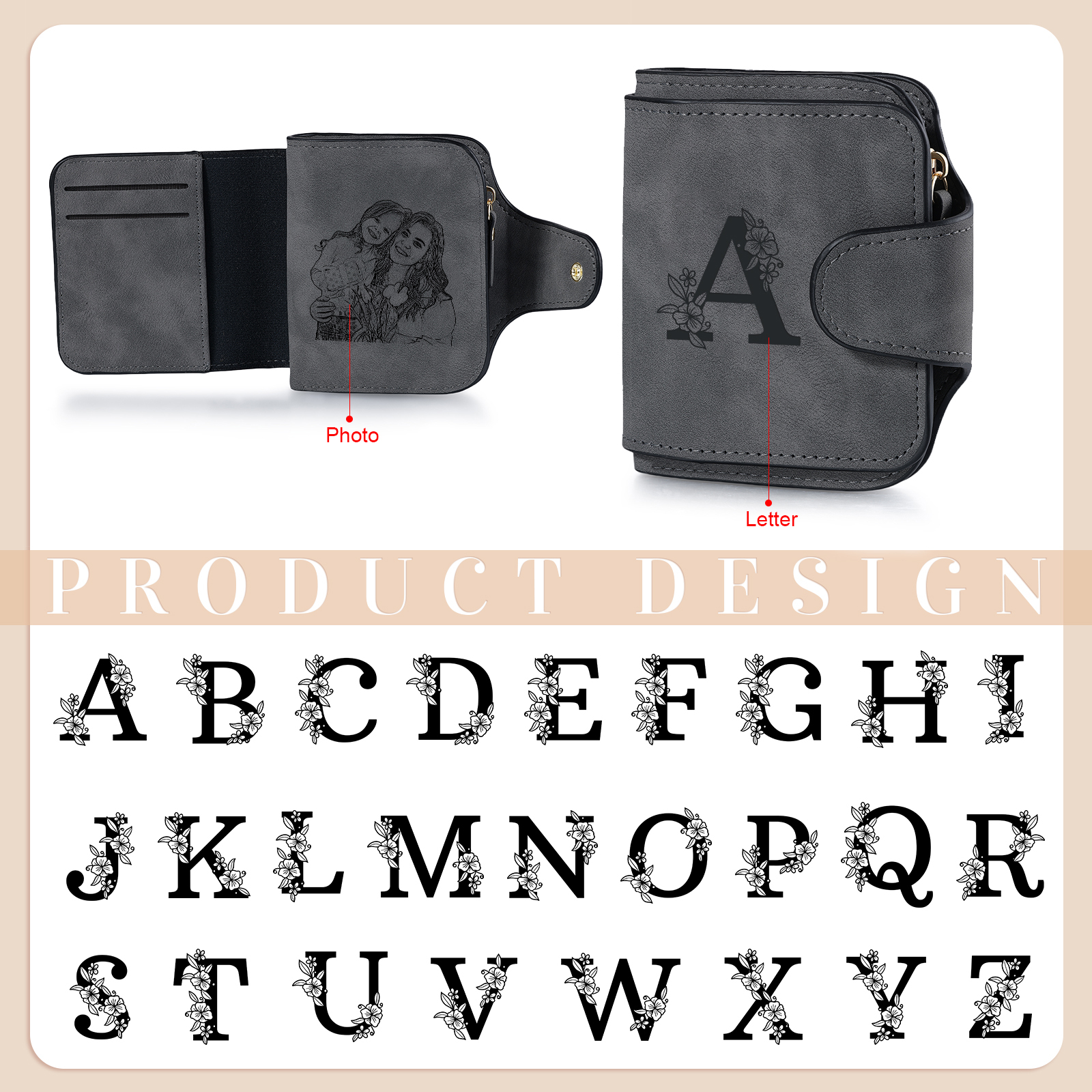 Personalised Photo & Initial & Name PU Leather Wallet for Women | Jessemade