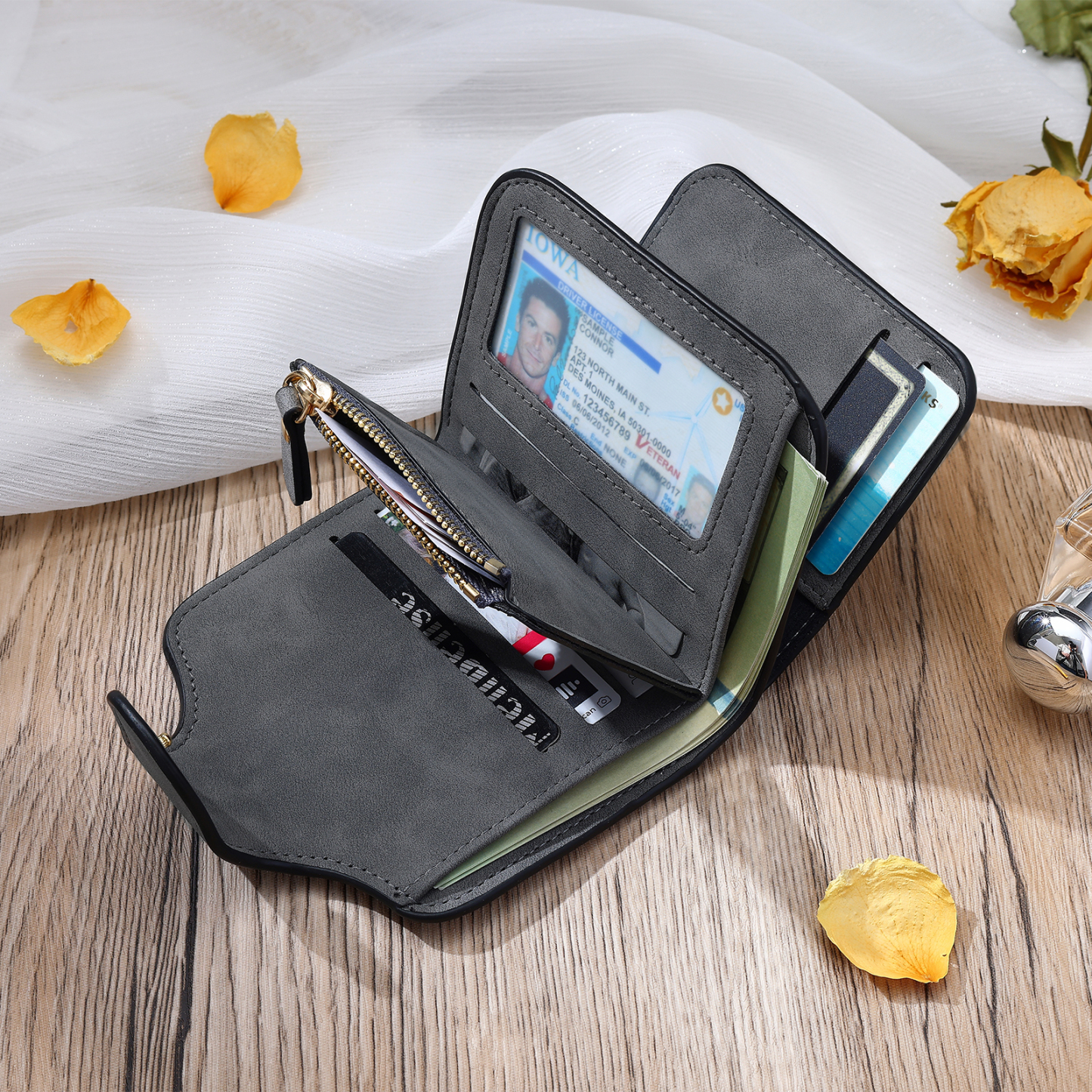 Personalised Photo & Initial & Birthflower PU Leather Wallet for Women | Jessemade