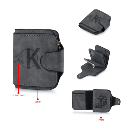 Personalised Photo & Initial & Birthflower PU Leather Wallet for Women | Jessemade