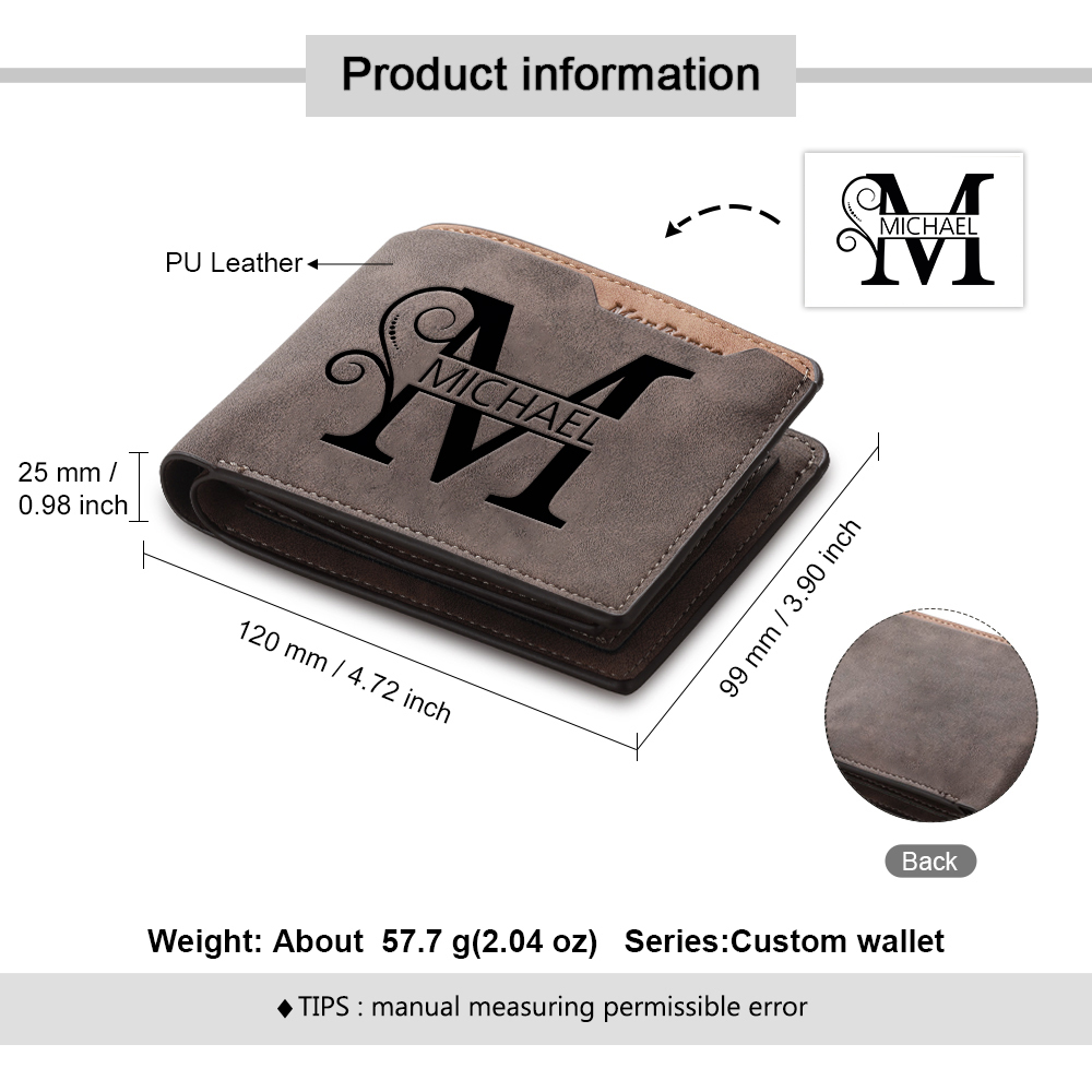 Personalised Dark Brown Leather Wallet with Letter & Name – Custom Initial Men’s Wallet Gift | Jessemade