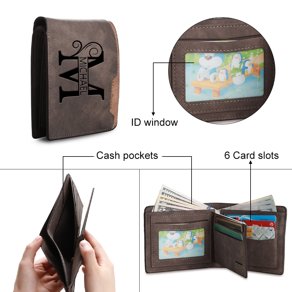 Personalised Dark Brown Leather Wallet with Letter & Name – Custom Initial Men’s Wallet Gift | Jessemade