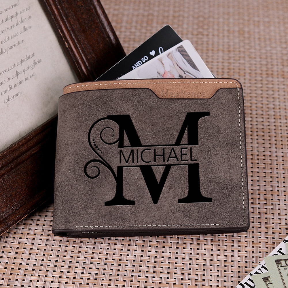 Personalised Dark Brown Leather Wallet with Letter & Name – Custom Initial Men’s Wallet Gift | Jessemade