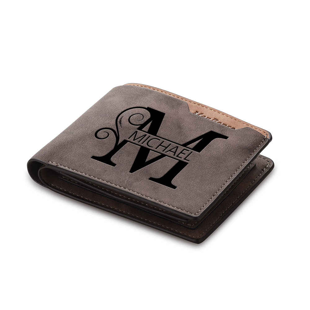 Personalised Dark Brown Leather Wallet with Letter & Name – Custom Initial Men’s Wallet Gift | Jessemade