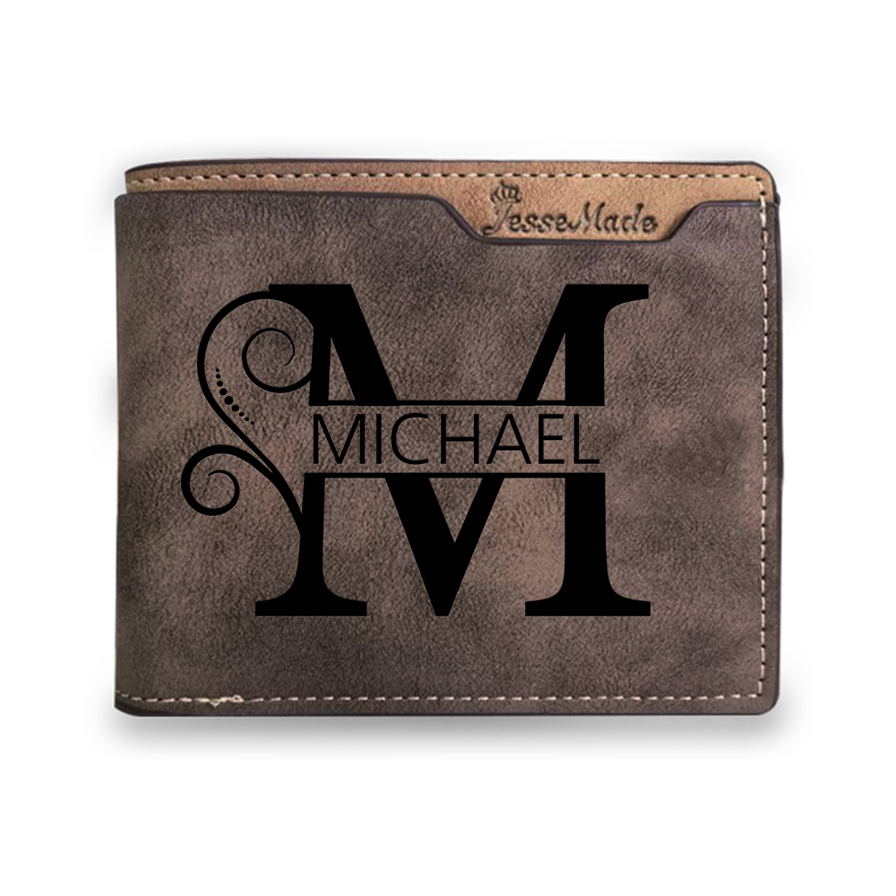 Personalised Dark Brown Leather Wallet with Letter & Name – Custom Initial Men’s Wallet Gift | Jessemade