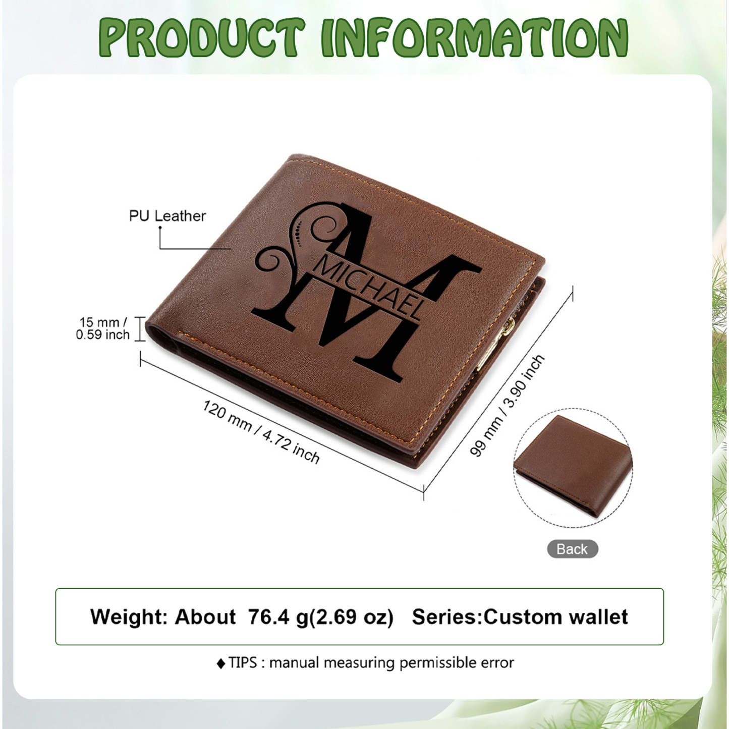 Personalised Elegant Brown Leather Wallet with Name & Initial – Custom Monogram Wallet for Men | Jessemade