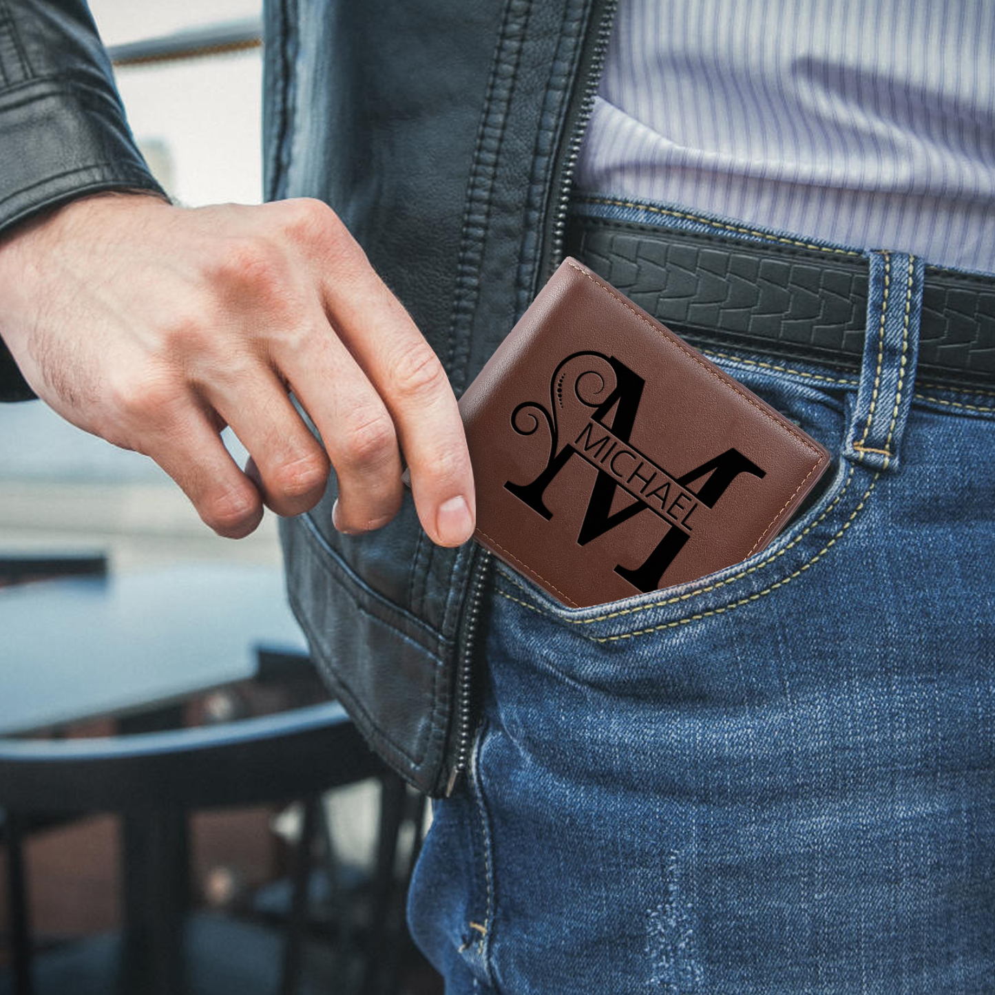 Personalised Elegant Brown Leather Wallet with Name & Initial – Custom Monogram Wallet for Men | Jessemade