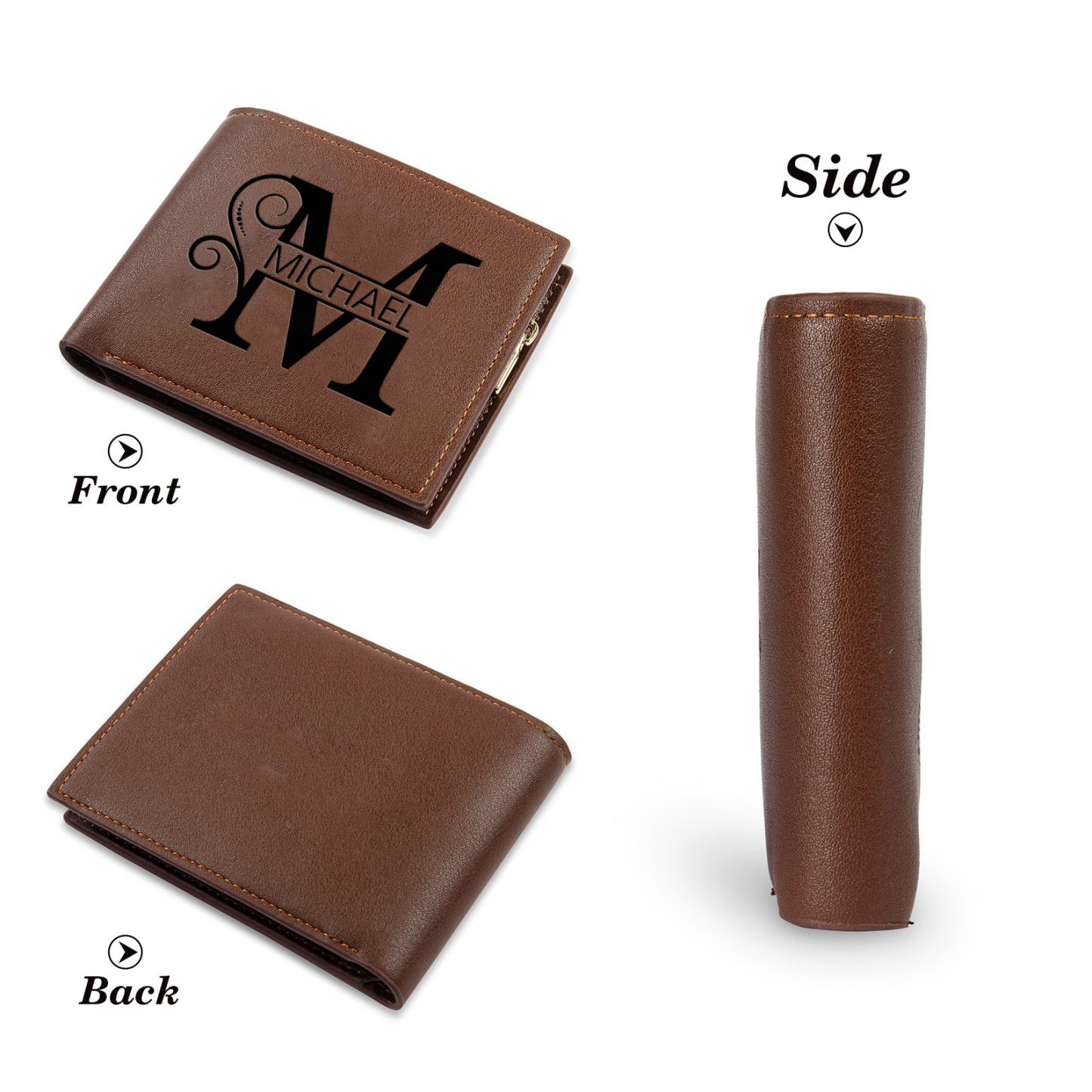 Personalised Elegant Brown Leather Wallet with Name & Initial – Custom Monogram Wallet for Men | Jessemade