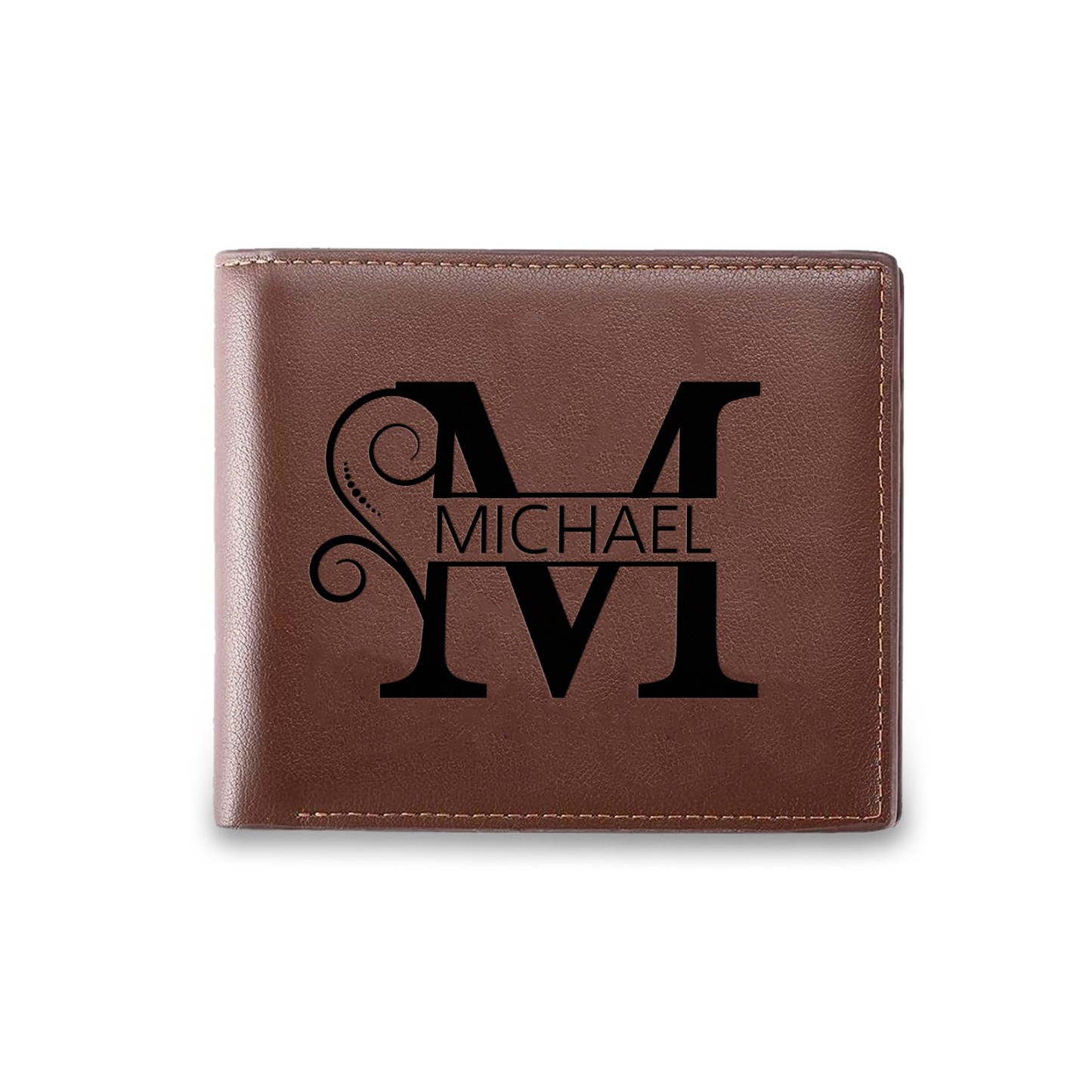 Personalised Elegant Brown Leather Wallet with Name & Initial – Custom Monogram Wallet for Men | Jessemade