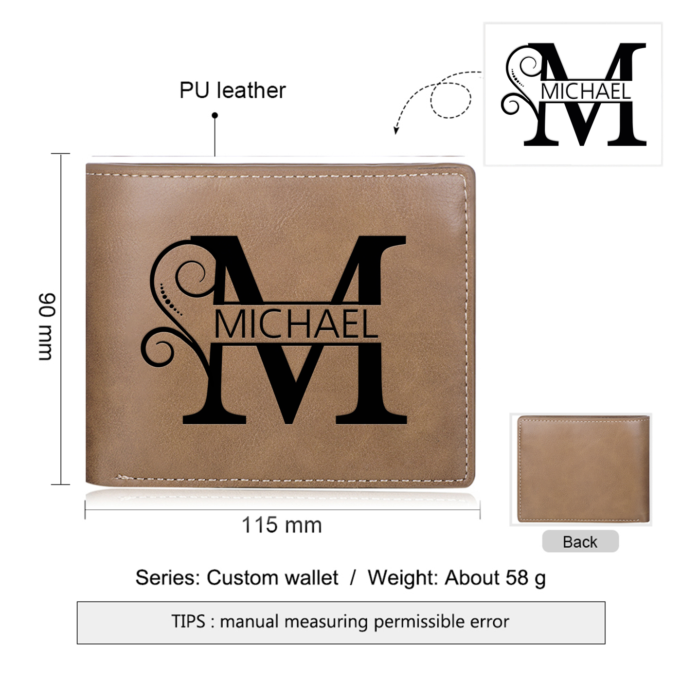 Personalised Men's Wallet with Name and Initial - Monogram Leather Effect for Father's Day | Jessemade