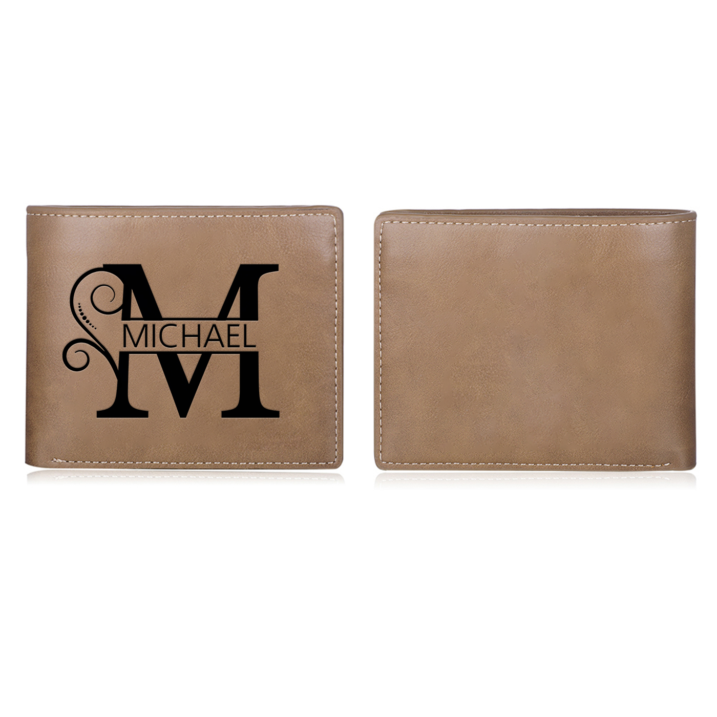Personalised Men's Wallet with Name and Initial - Monogram Leather Effect for Father's Day | Jessemade