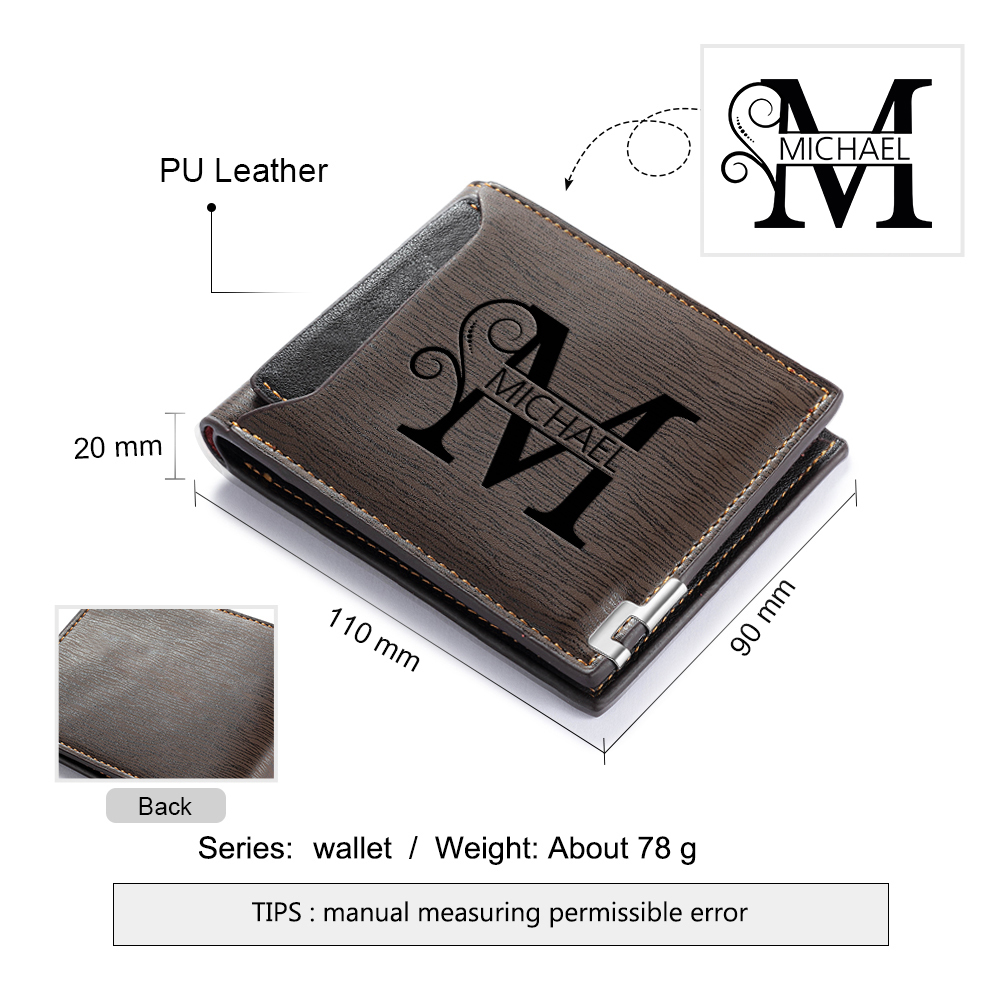 Personalised Elegant Wood-Style Personalised Wallet – Name & Initial Engraved | Jessemade