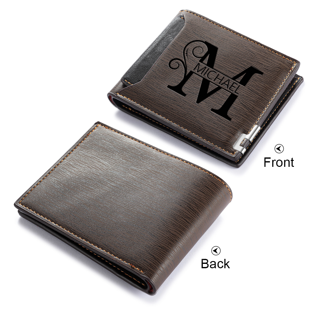 Personalised Elegant Wood-Style Personalised Wallet – Name & Initial Engraved | Jessemade