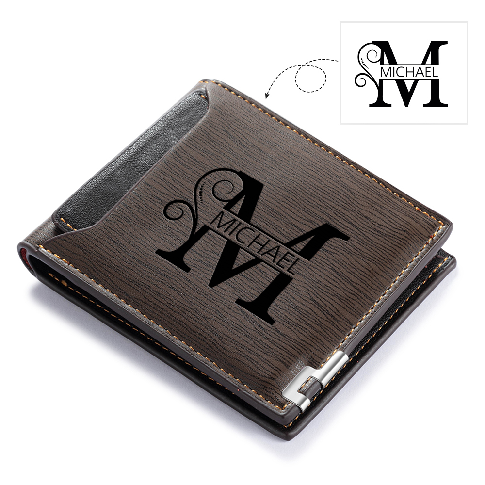 Personalised Elegant Wood-Style Personalised Wallet – Name & Initial Engraved | Jessemade