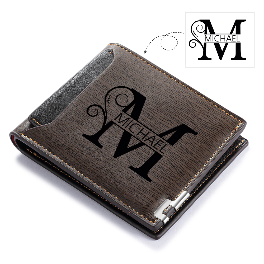 Personalised Elegant Wood-Style Personalised Wallet – Name & Initial Engraved | Jessemade