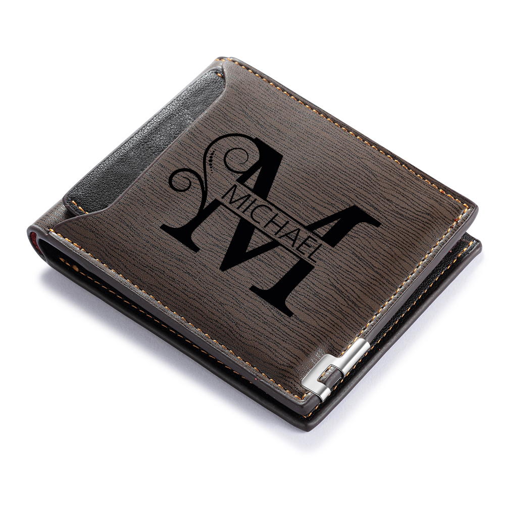 Personalised Elegant Wood-Style Personalised Wallet – Name & Initial Engraved | Jessemade