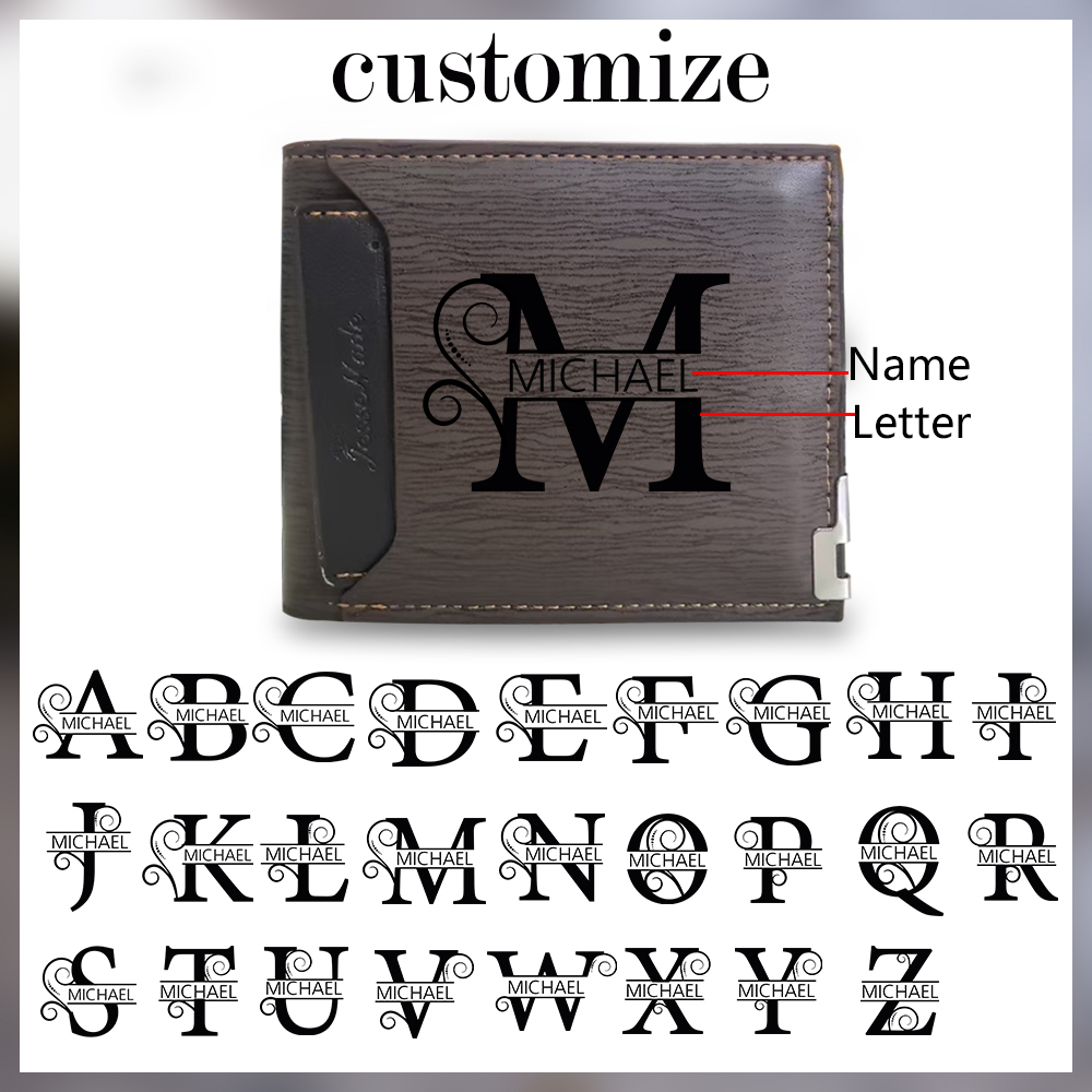 Personalised Elegant Wood-Style Personalised Wallet – Name & Initial Engraved | Jessemade