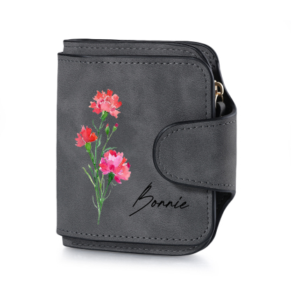 1 Name Personalised Birth Flower Women's Wallet - Custom Purse for Mum | Jessemade