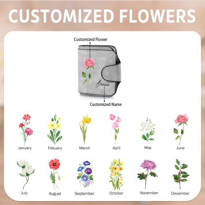 1 Name Personalised Birth Flower Women's Wallet - Custom Purse for Mum | Jessemade
