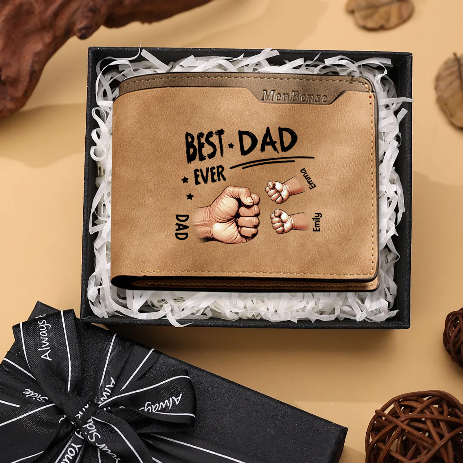 Personalised Fists Wallet with 2–7 Custom Names for Best Dad 