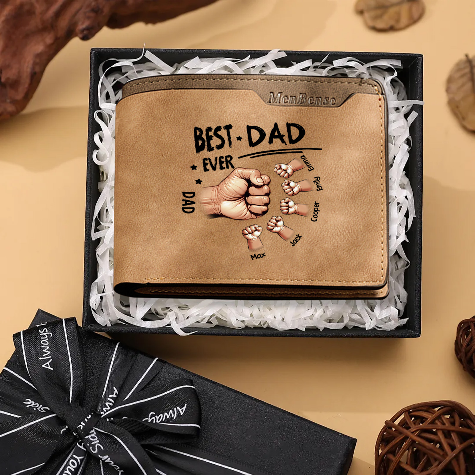 Personalised Fists Wallet with 2–7 Custom Names for Best Dad 