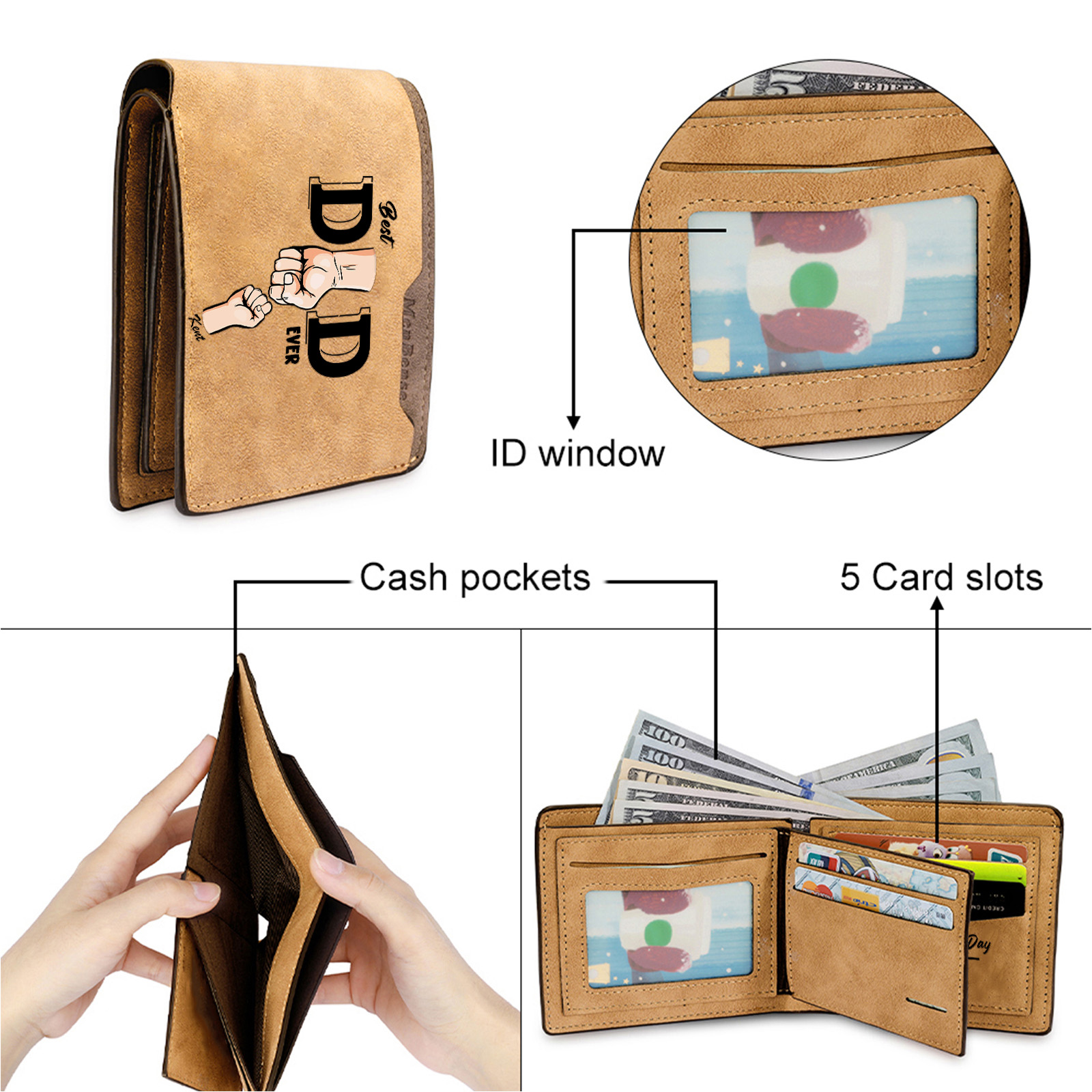 Personalised Wallet with 1–6 Custom Names for Best Dad 