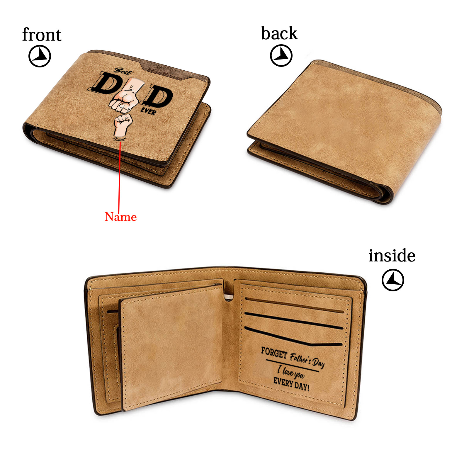Personalised Wallet with 1–6 Custom Names for Best Dad 