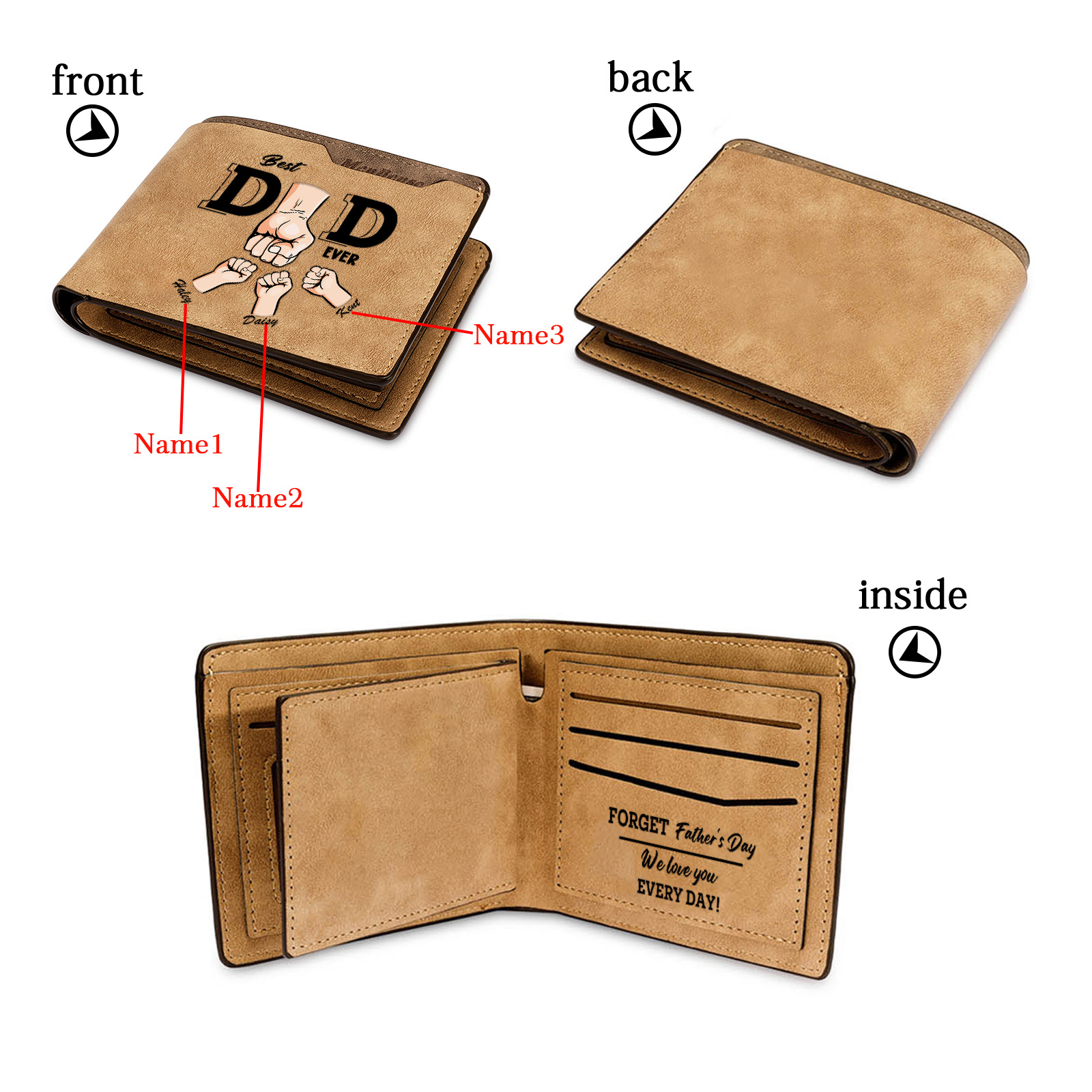 Personalised Wallet with 1–6 Custom Names for Best Dad 