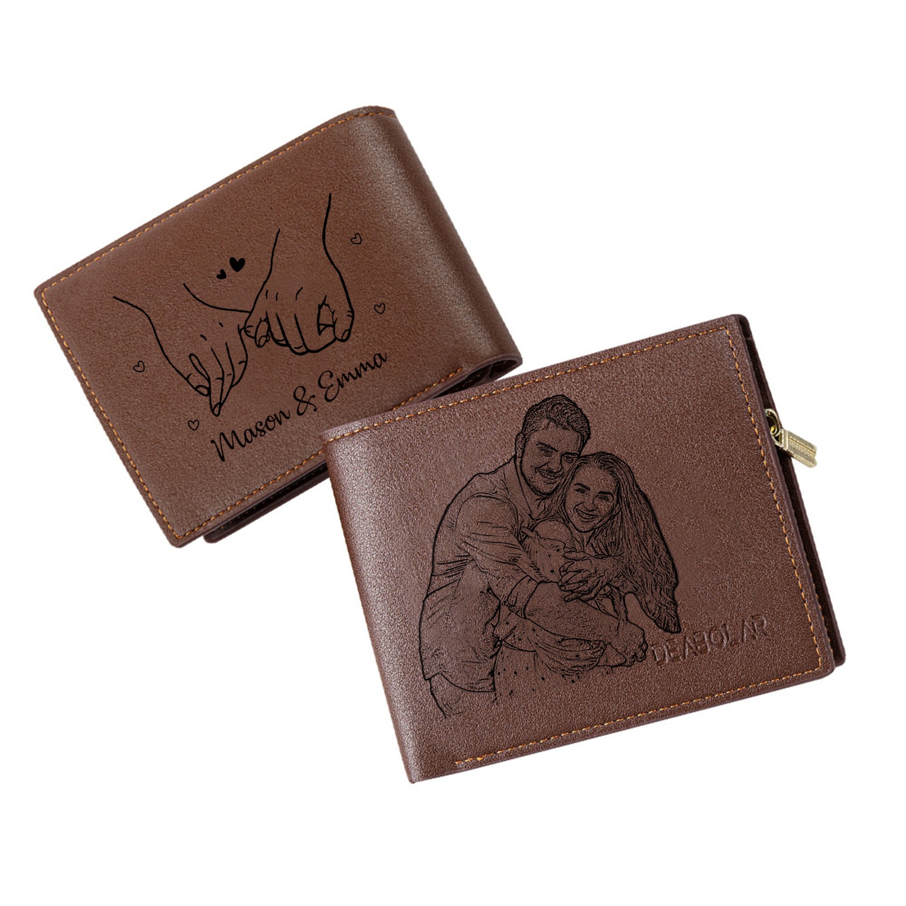 Personalised Photo Engraved Leather Wallet Customisable Romantic Gift for Anniversary Birthday Christmas for Him or Her | Jessemade