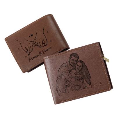 Personalised Photo Engraved Leather Wallet Customisable Romantic Gift for Anniversary Birthday Christmas for Him or Her | Jessemade