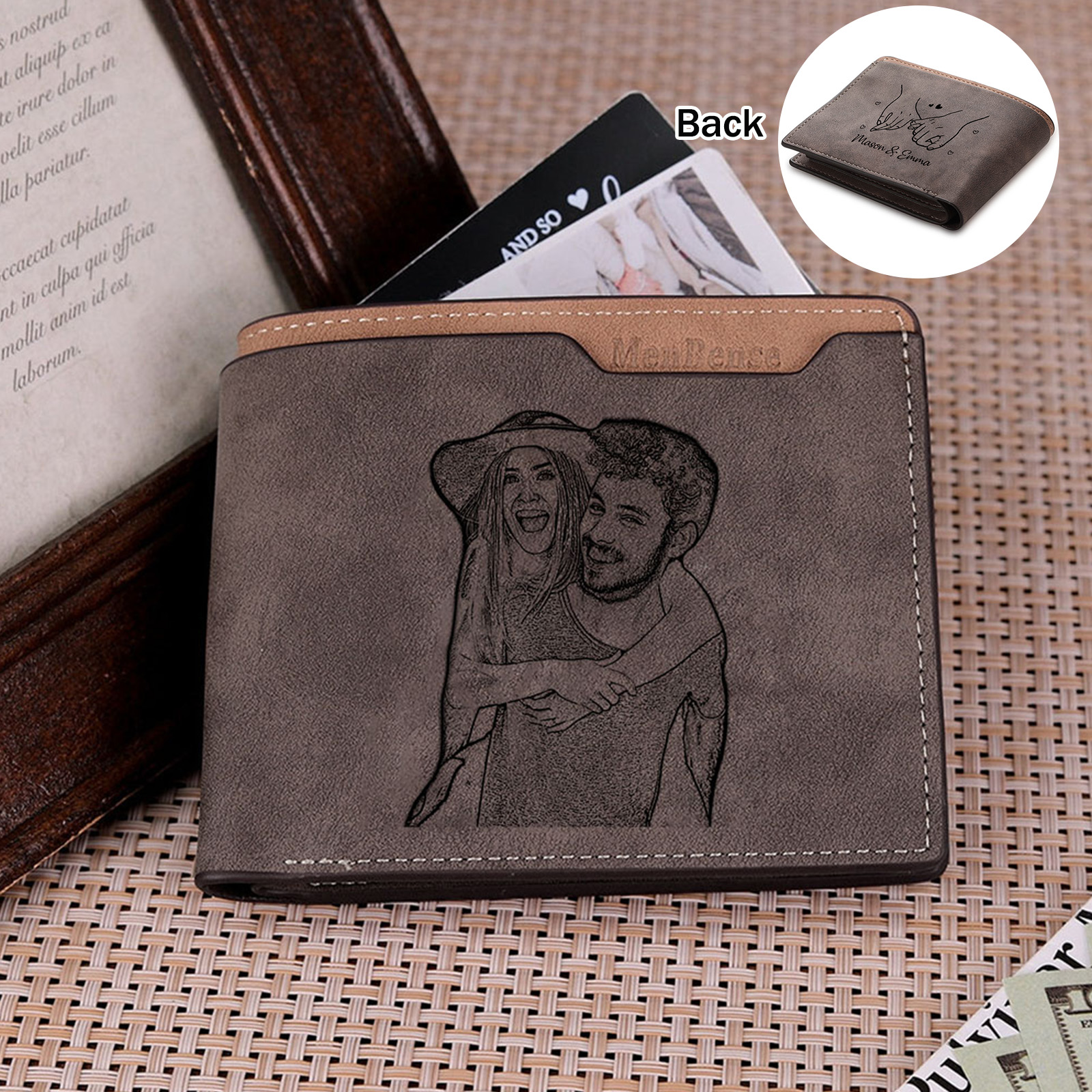 Custom Photo Engraved PU Leather Couple Wallet For Men