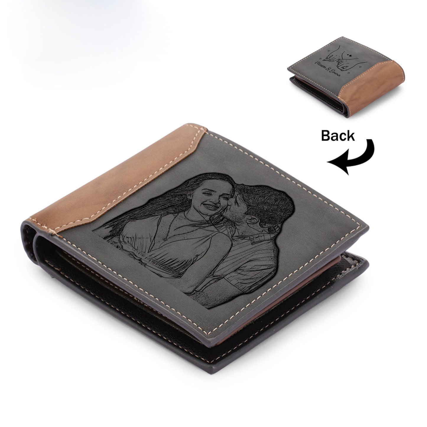 Personalised Photo Engraved Leather Couples Wallet