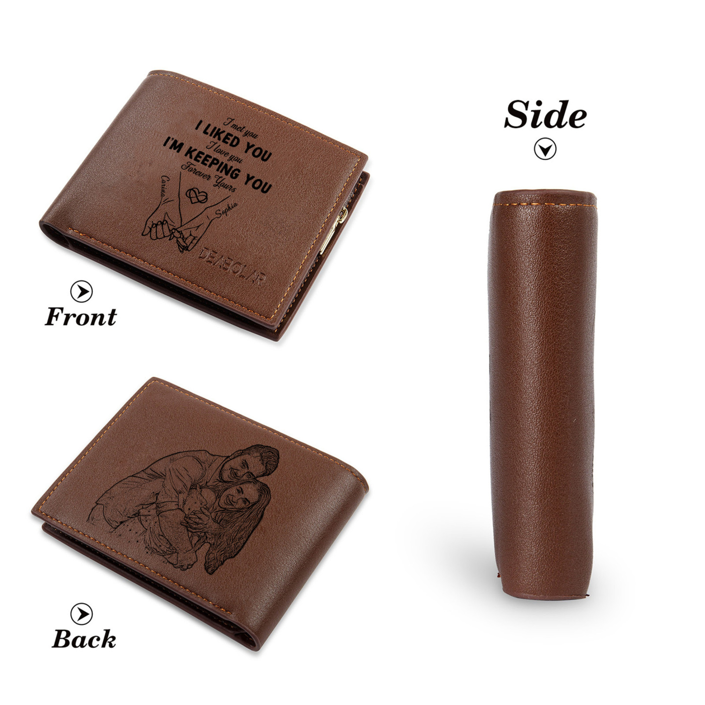 Personalised Photo Engraved PU Leather Couples Wallet for Men