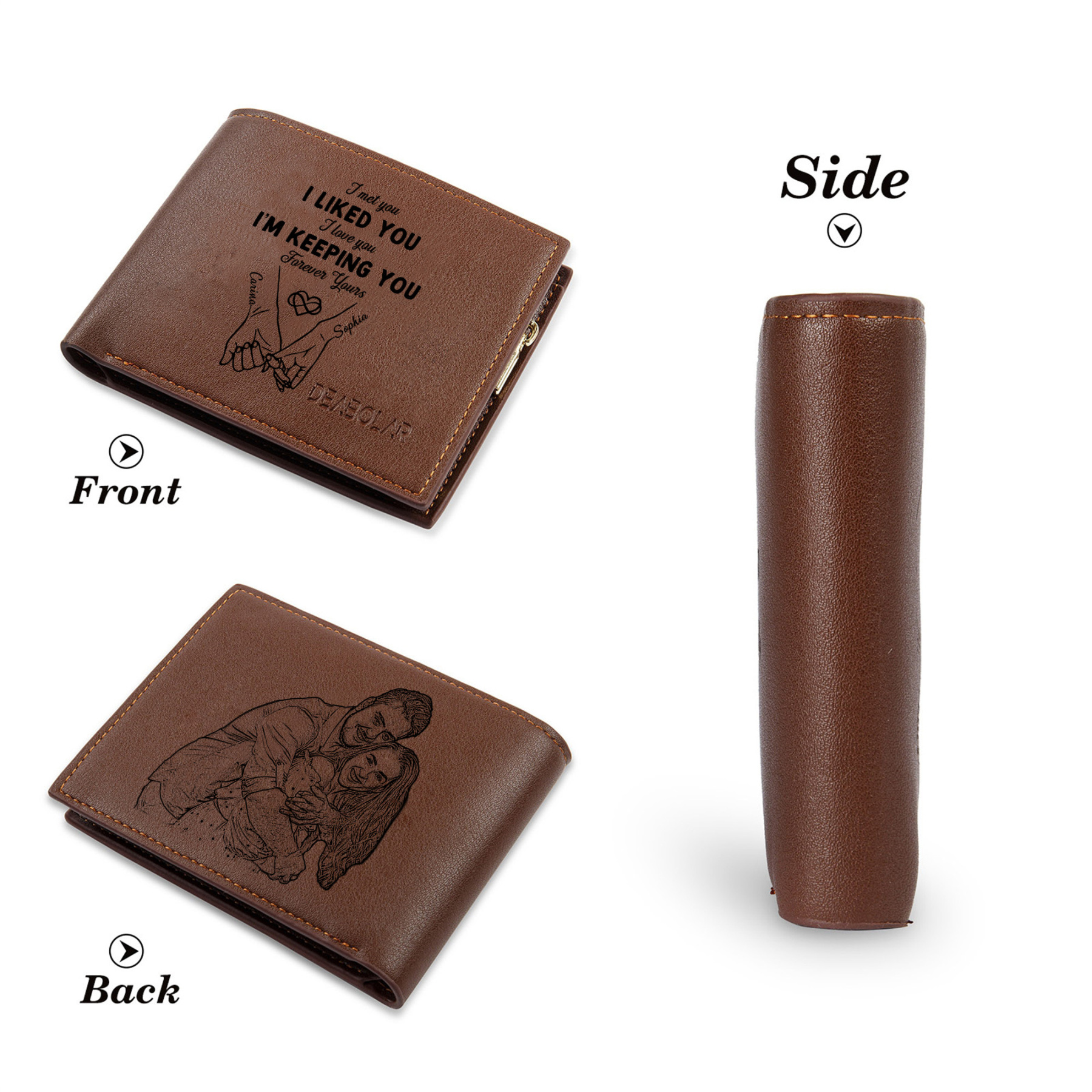 Personalised Photo Engraved PU Leather Couples Wallet for Men