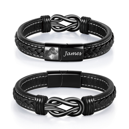 Personalised Men's Infinity Leather Photo Bracelet