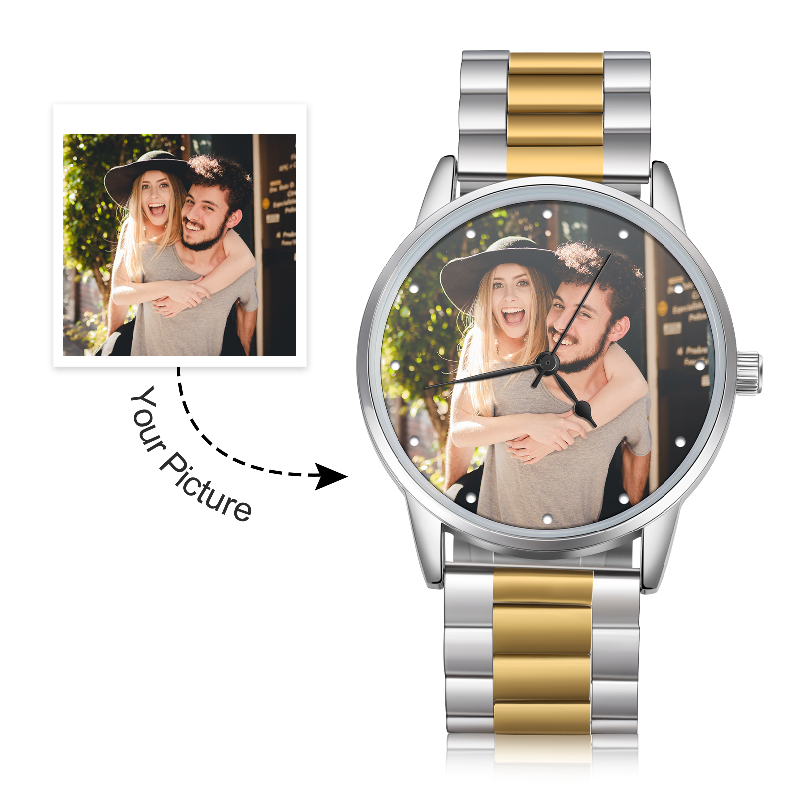 Personalized Photo Men's Watch with Custom1 Photos and 1 Text Watch Gifts for Him | Jessmade