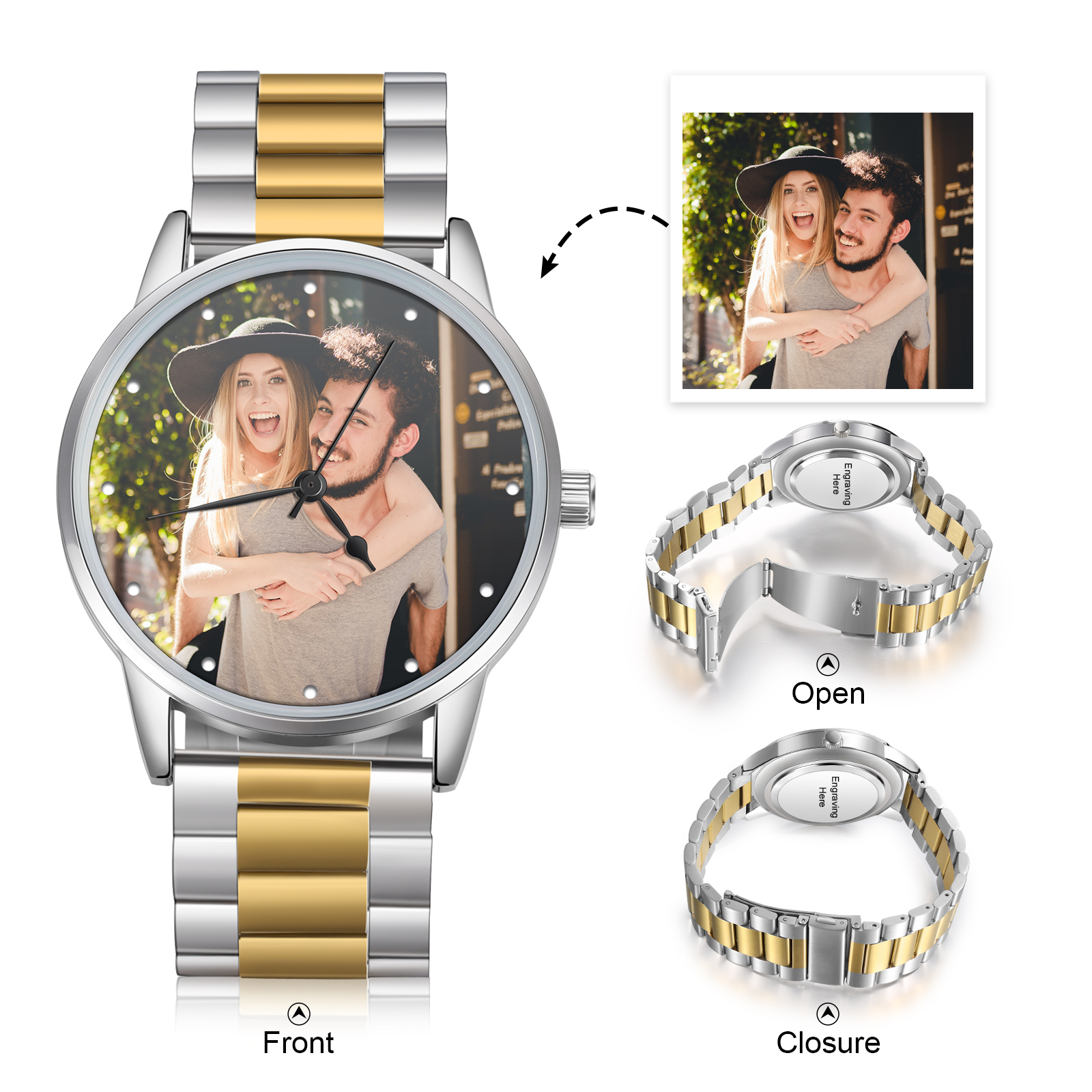 Personalized Photo Men's Watch with Custom1 Photos and 1 Text Watch Gifts for Him | Jessmade