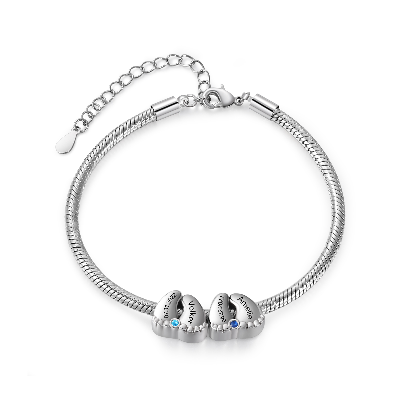 Personalised 2-5 Names Birthstone Feet Bracelet Custom Names and Dates Gift for Women | Jessemade